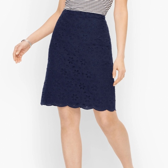 Talbots Eyelet Canvas Skirt A Line Lace Black 2 Excellent - Picture 1 of 5